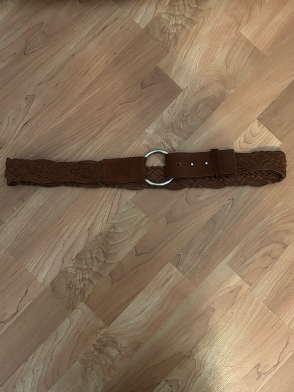 Braided Brown Leather Circle Buckle Belt